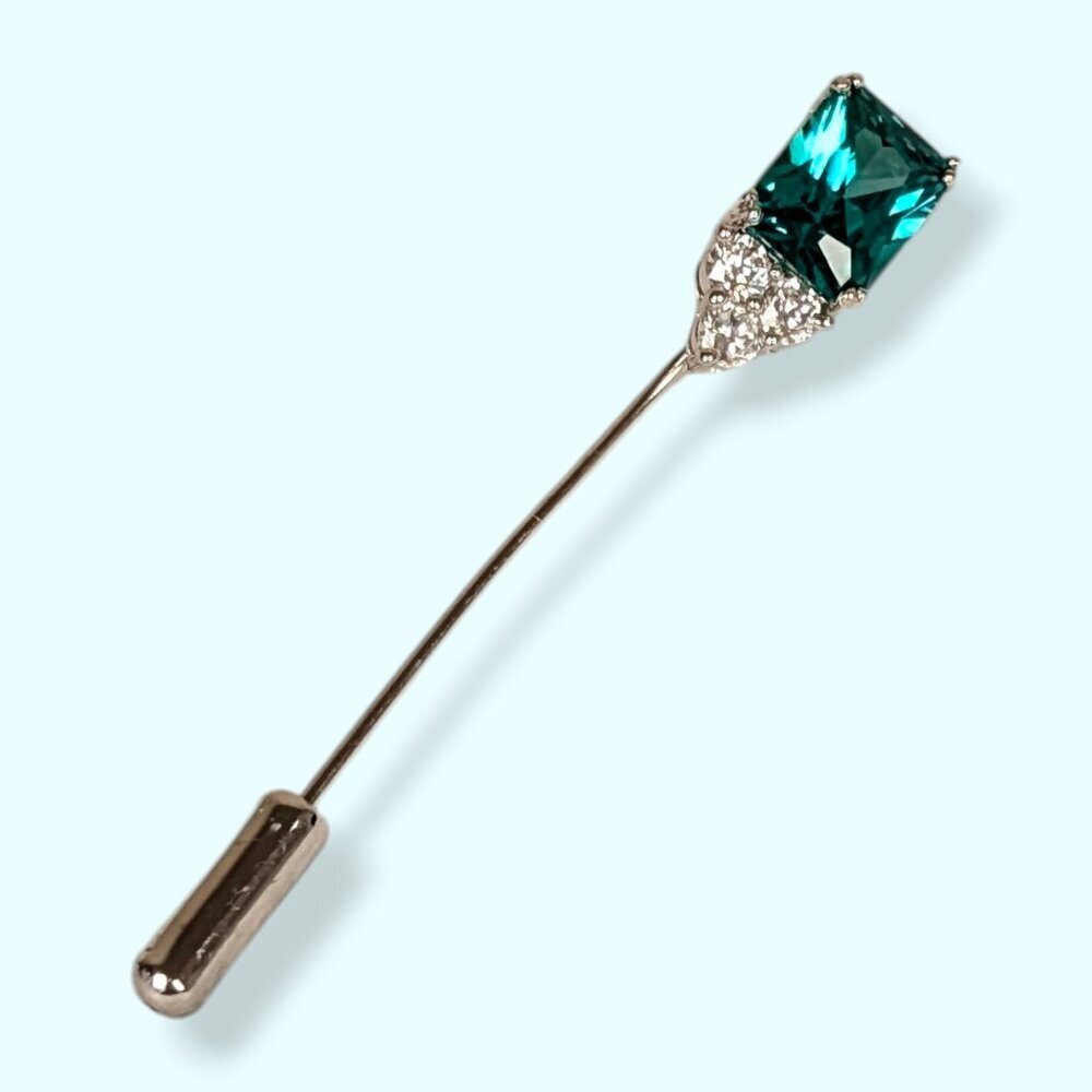 V. Green Cut Glass Stick Pin